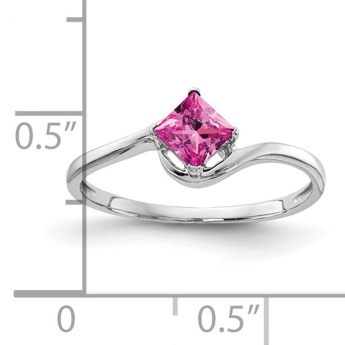 14k White Gold 4mm Princess Cut Pink Sapphire ring-Y4785SP