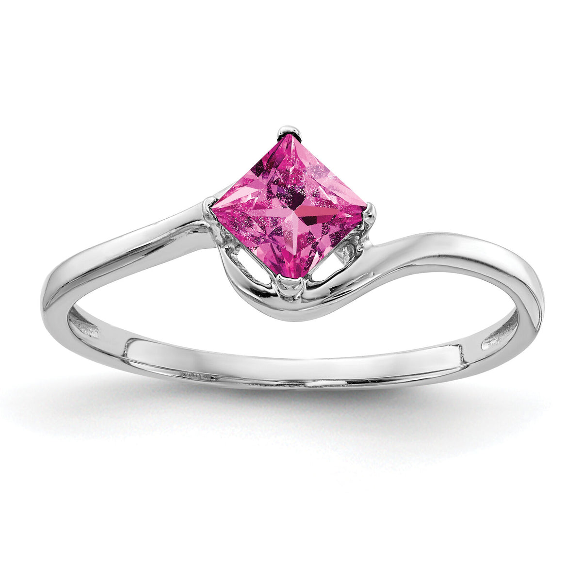 14k White Gold 4mm Princess Cut Pink Sapphire ring-Y4785SP