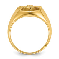 14k Men's Polished and Textured AA Quality Diamond Masonic Ring-Y7232AA