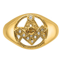 14k Men's Polished and Textured AA Quality Diamond Masonic Ring-Y7232AA
