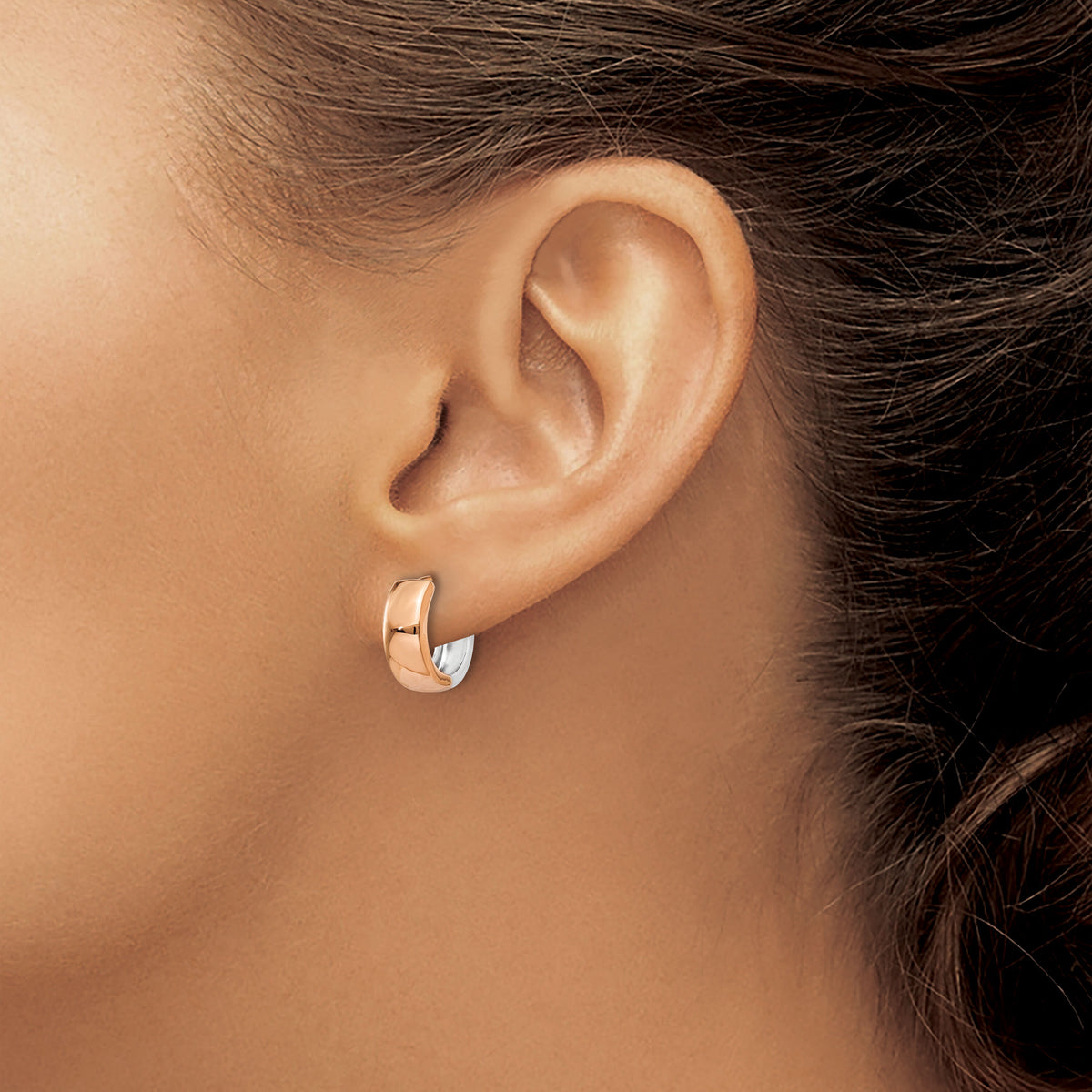 14k Two-tone White and Rose Gold Hinged Hoop Earrings-Y7915WR