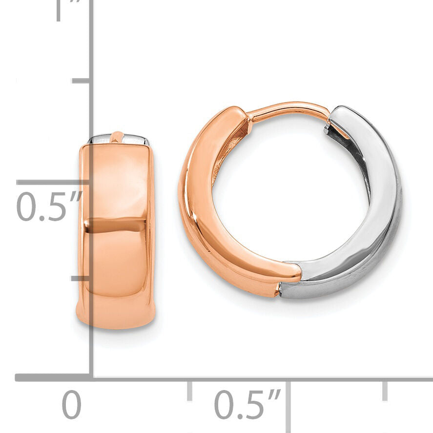 14k Two-tone White and Rose Gold Hinged Hoop Earrings-Y7915WR