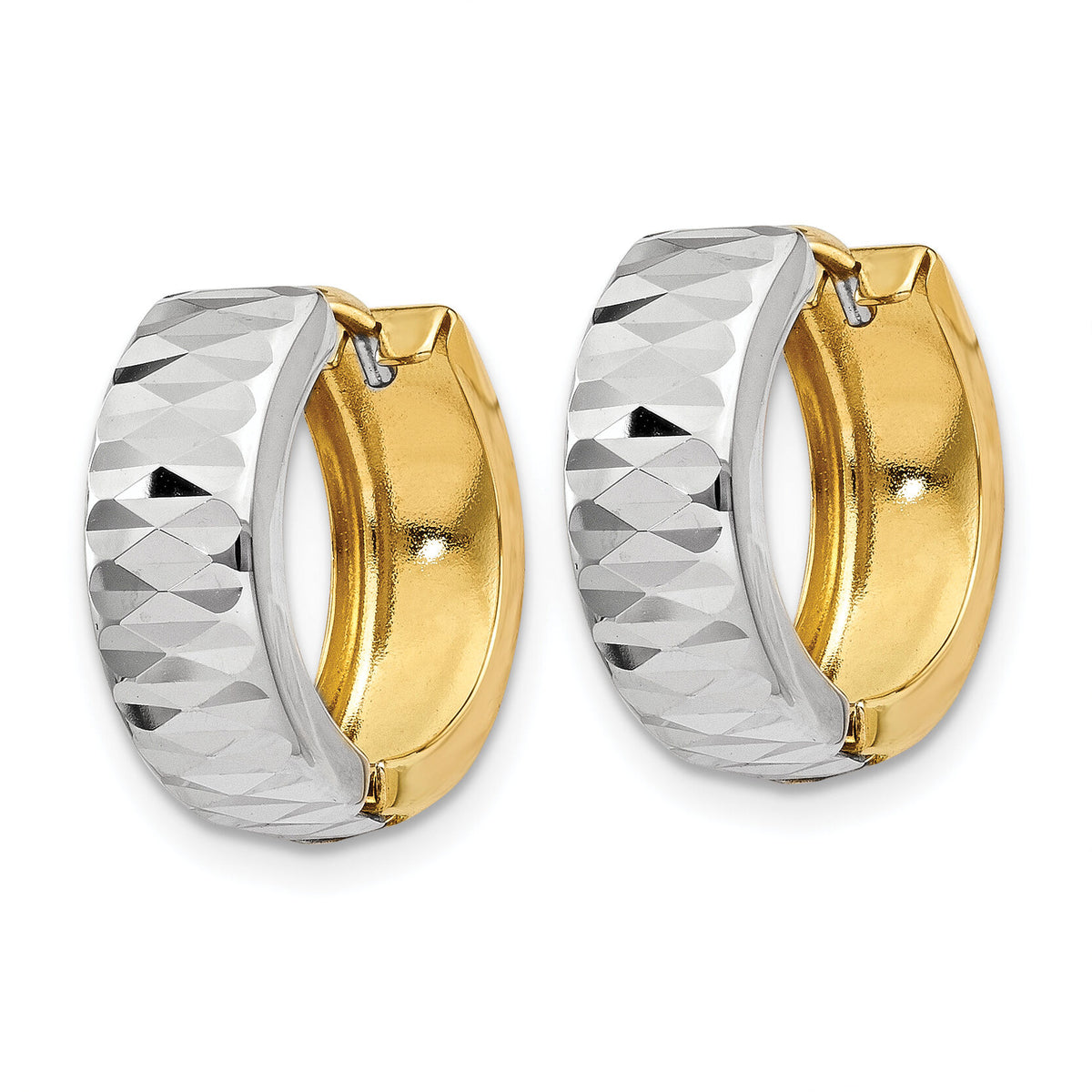 14k Two-tone Textured Hoop Earrings-Y7918