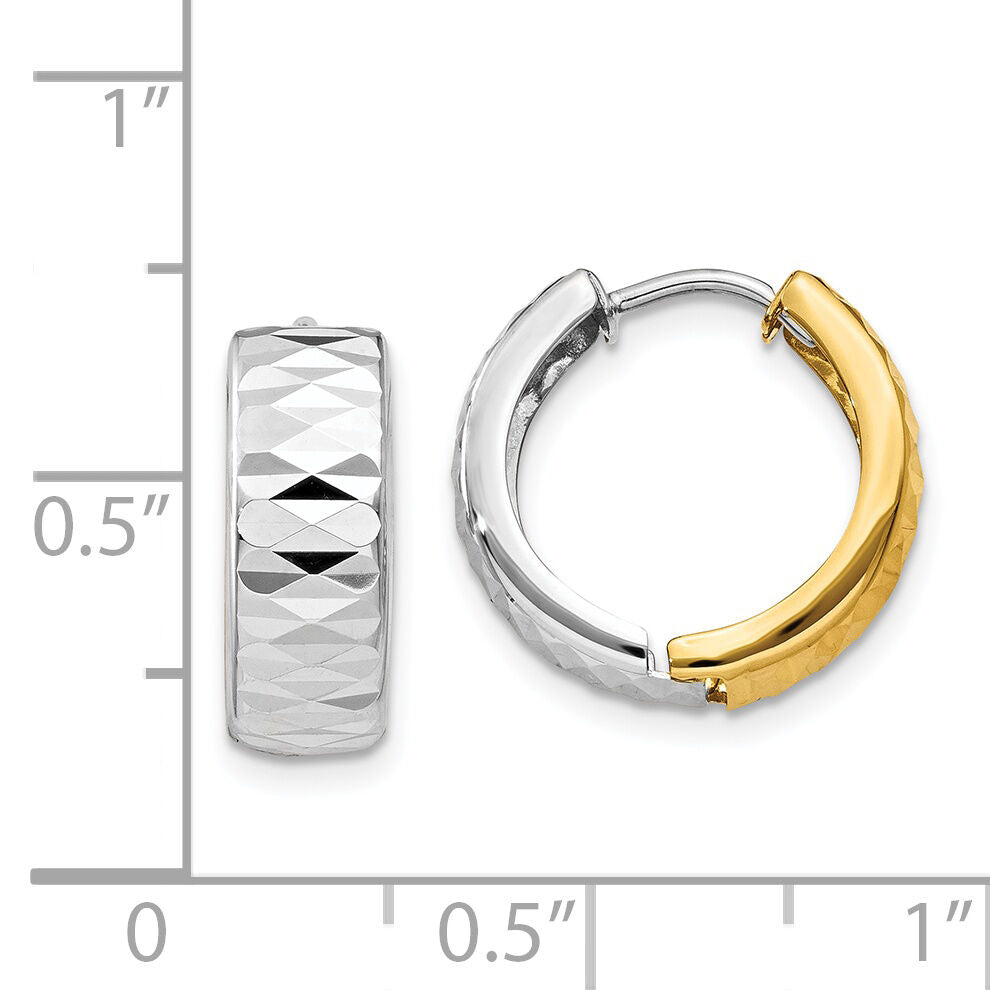 14k Two-tone Textured Hoop Earrings-Y7918