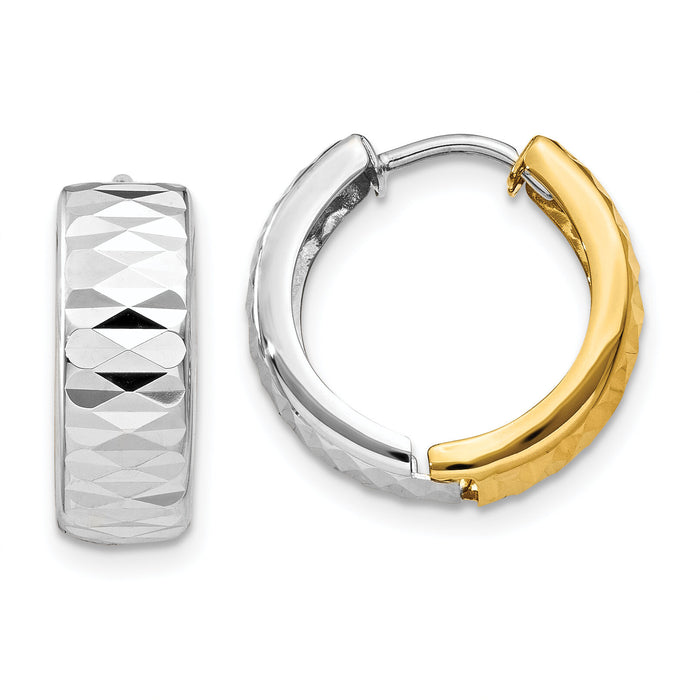 14k Two-tone Textured Hoop Earrings-Y7918