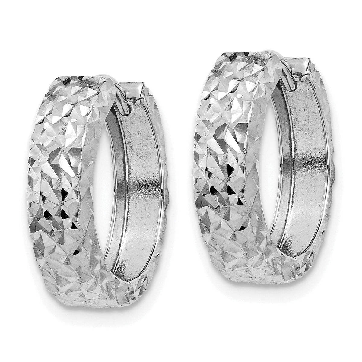 14k White Gold Diamond-cut Hinged Hoop Earrings-Y7927