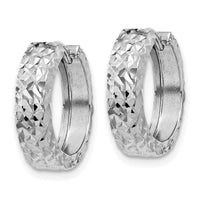 14k White Gold Diamond-cut Hinged Hoop Earrings-Y7927