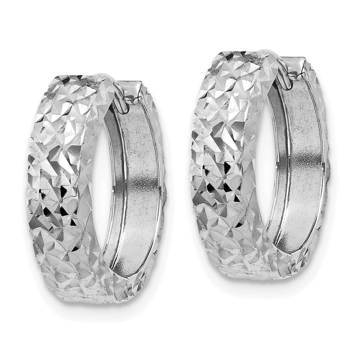 14k White Gold Diamond-cut Hinged Hoop Earrings-Y7927