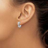 14k White Gold Diamond-cut Hinged Hoop Earrings-Y7927
