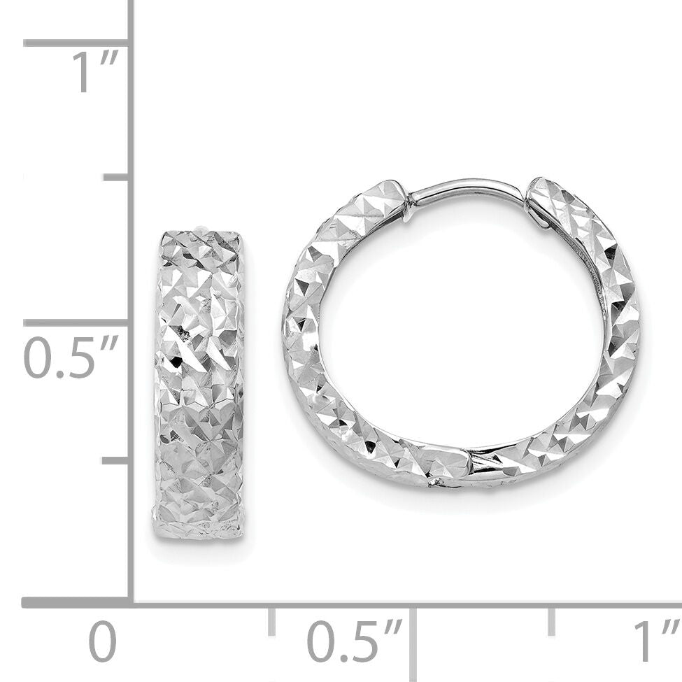 14k White Gold Diamond-cut Hinged Hoop Earrings-Y7927