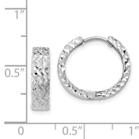 14k White Gold Diamond-cut Hinged Hoop Earrings-Y7927
