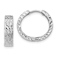 14k White Gold Diamond-cut Hinged Hoop Earrings-Y7927
