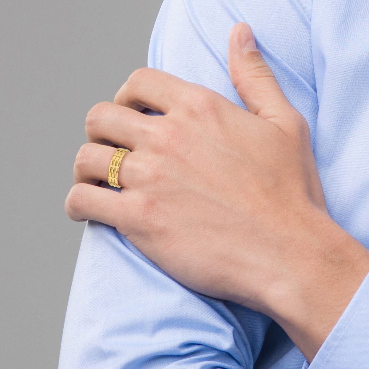 14k Yellow Gold Standard Comfort Fit Brush Satin Fancy Band-YB118S