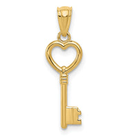 14K Polished 3D Heart Key Charm-YC1029