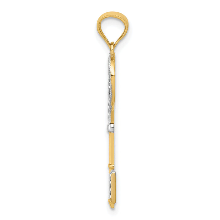 14K w/White Rhodium Polished Heart Key Charm-YC1031