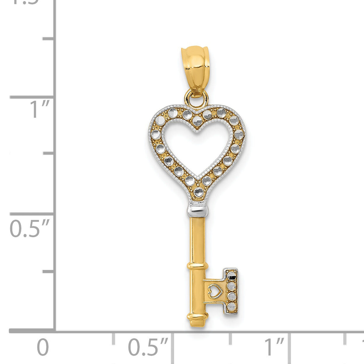 14K w/White Rhodium Polished Heart Key Charm-YC1031