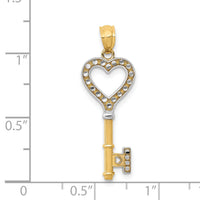 14K w/White Rhodium Polished Heart Key Charm-YC1031