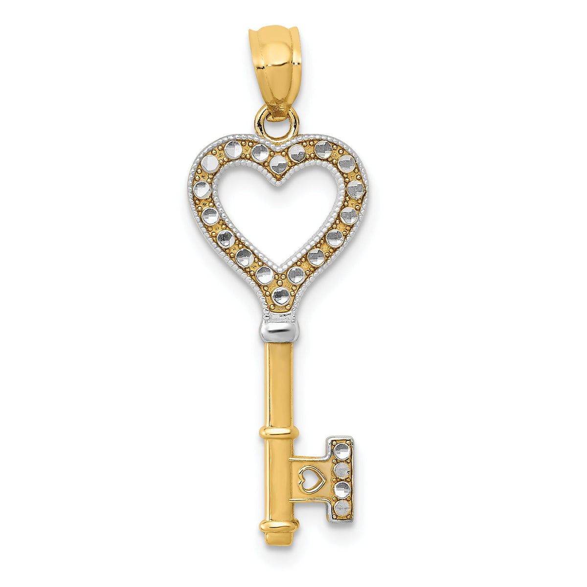14K w/White Rhodium Polished Heart Key Charm-YC1031