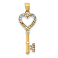 14K w/White Rhodium Polished Heart Key Charm-YC1031