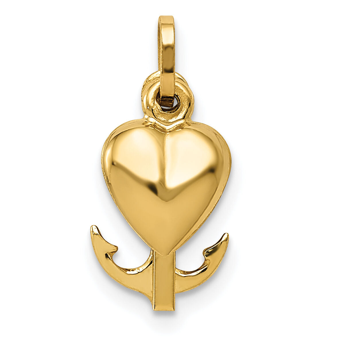 14K Polished Heart Cross Anchor Pendant-YC1067