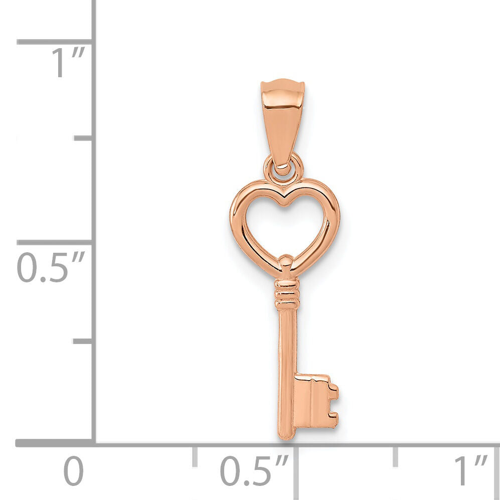 14K Rose Gold 3D Polished Heart Key Charm-YC1072