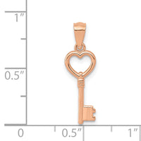 14K Rose Gold 3D Polished Heart Key Charm-YC1072