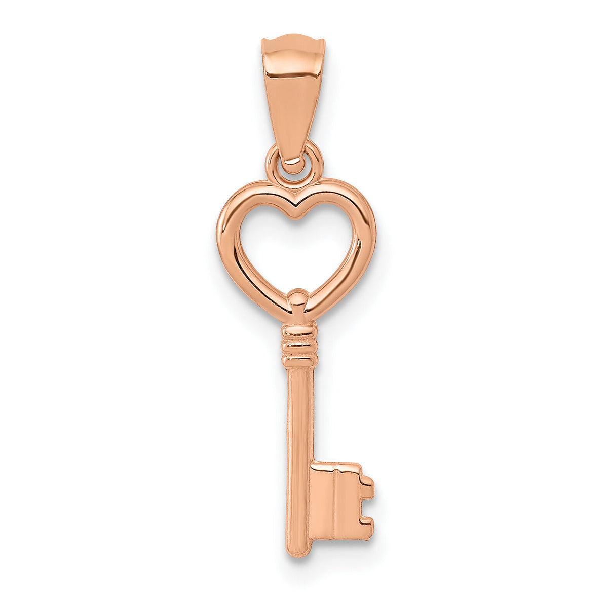 14K Rose Gold 3D Polished Heart Key Charm-YC1072
