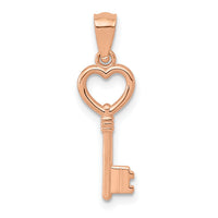 14K Rose Gold 3D Polished Heart Key Charm-YC1072