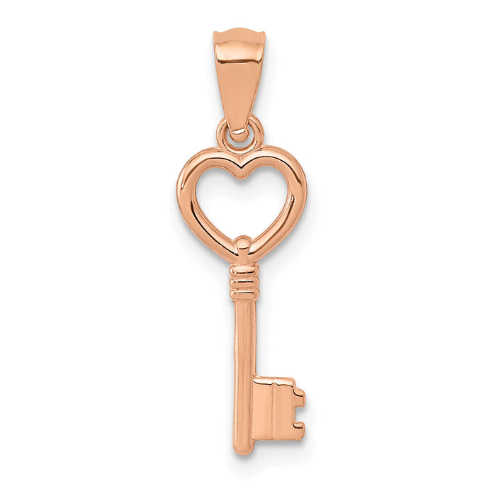 14K Rose Gold 3D Polished Heart Key Charm-YC1072