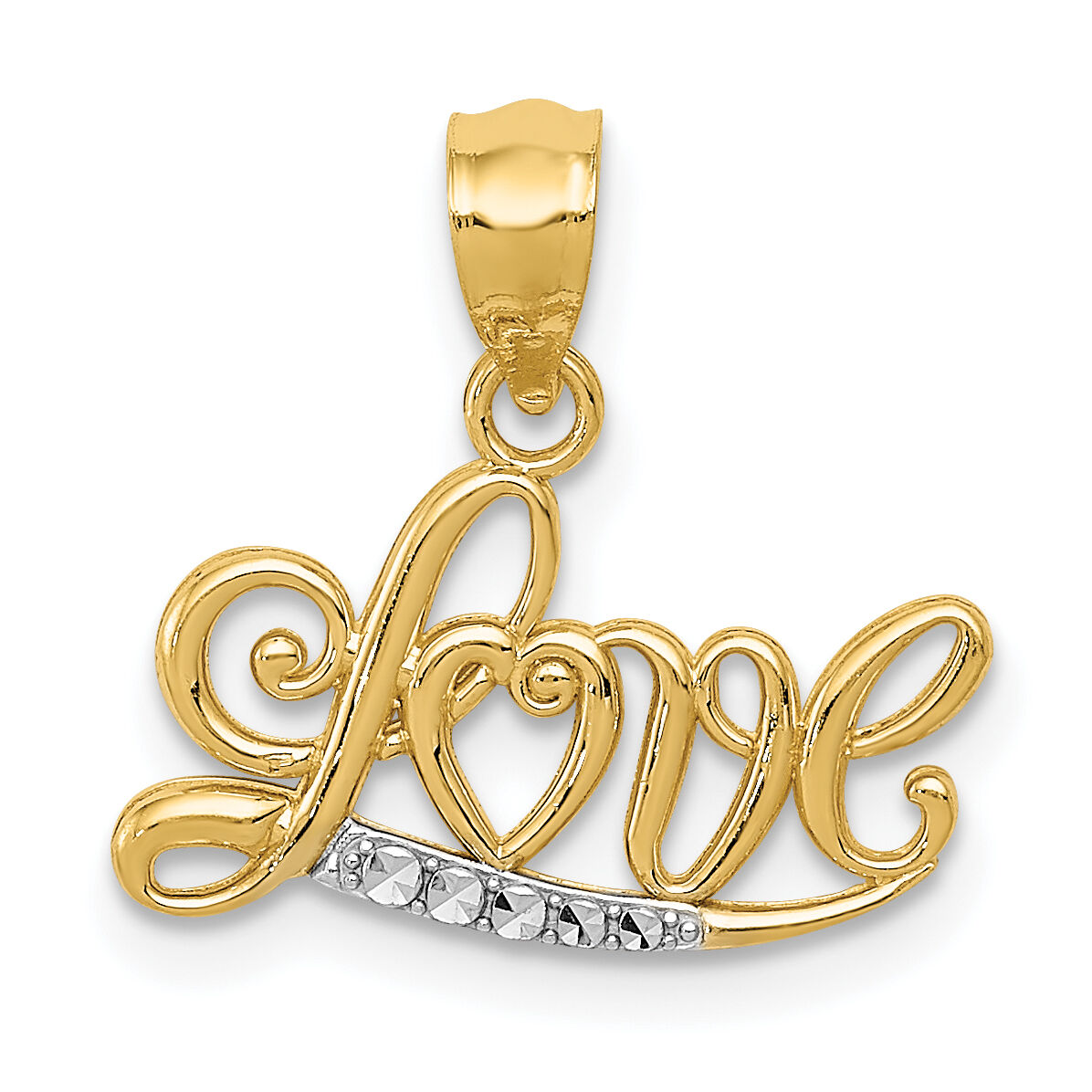 14k w/Rhodium Diamond-cut LOVE Pendant-YC1077