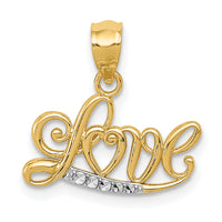 14k w/Rhodium Diamond-cut LOVE Pendant-YC1077