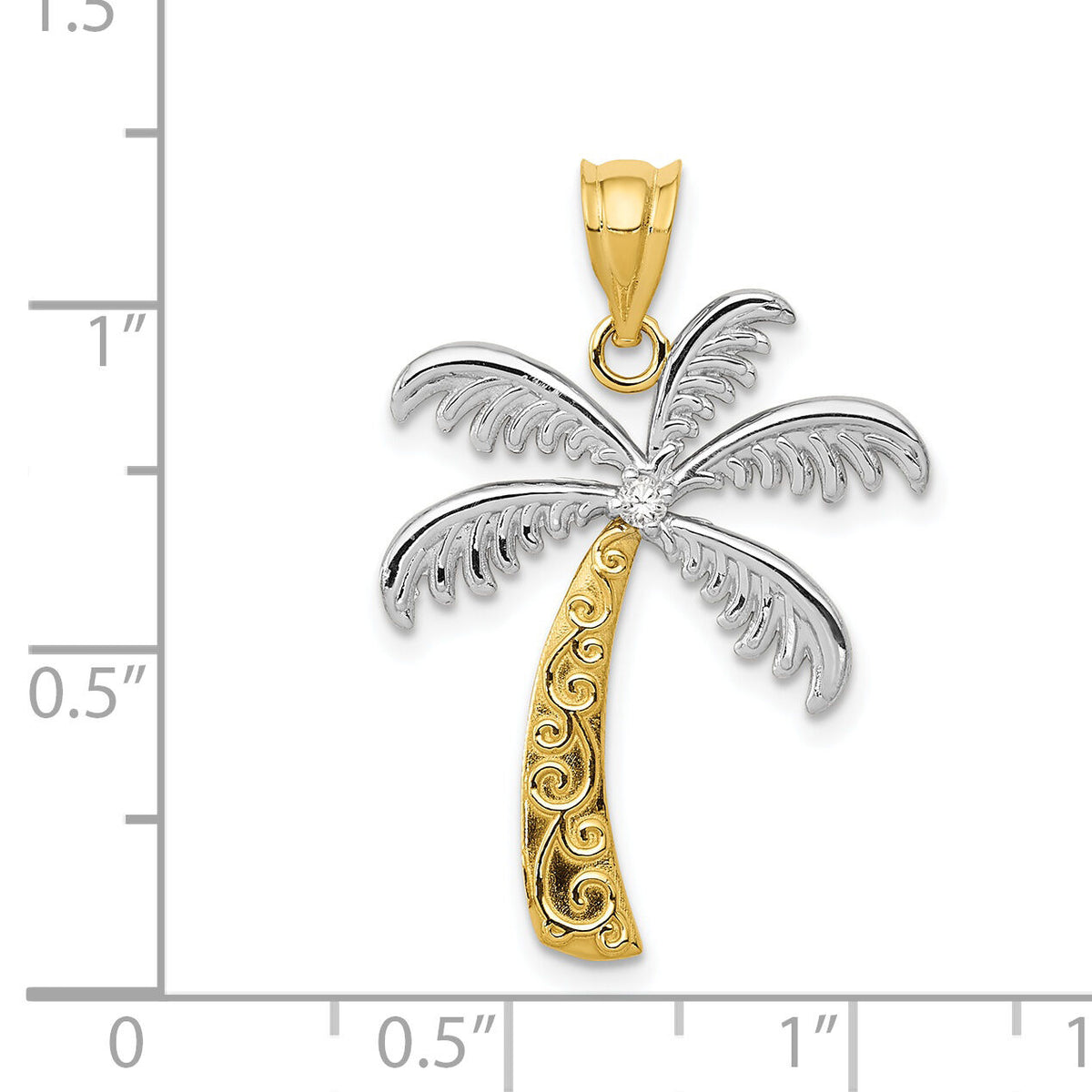 14K w/Rhodium Diamond Palm Tree Pendant-YC1112