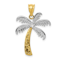 14K w/Rhodium Diamond Palm Tree Pendant-YC1112