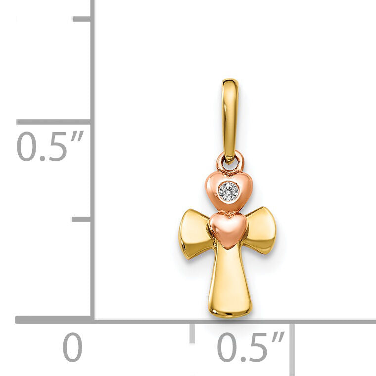 14k Yellow and Rose Gold CZ Children's Cross Heart Pendant-YC1116