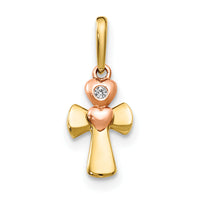 14k Yellow and Rose Gold CZ Children's Cross Heart Pendant-YC1116