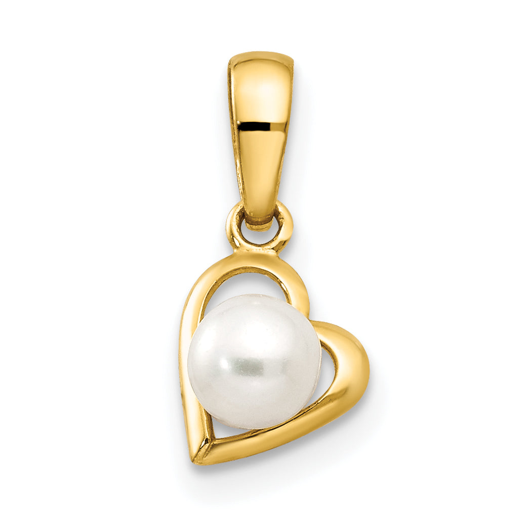 14k FW Cultured Pearl Children's Heart Pendant-YC1129