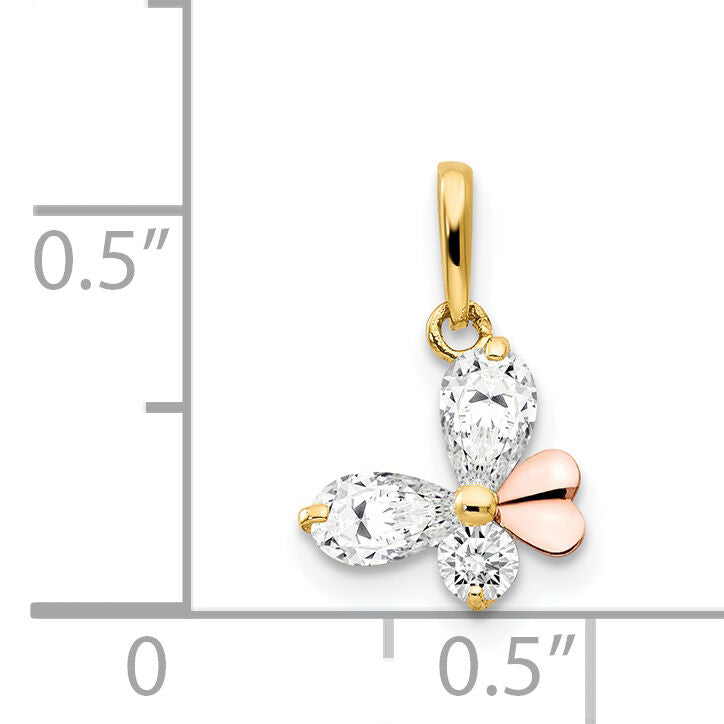 14k Yellow and Rose Gold CZ Children's Butterfly Pendant-YC1158
