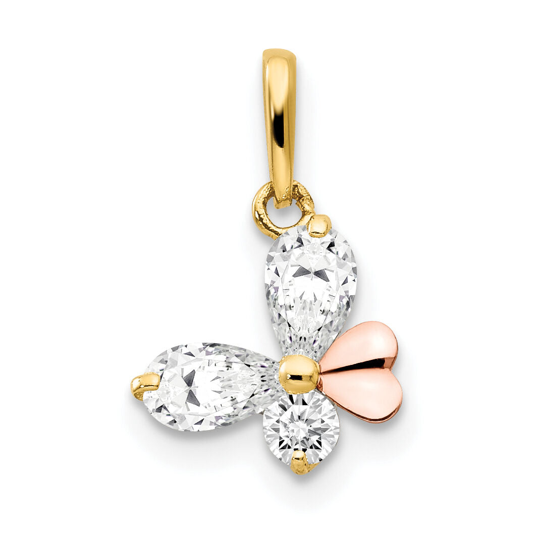 14k Yellow and Rose Gold CZ Children's Butterfly Pendant-YC1158