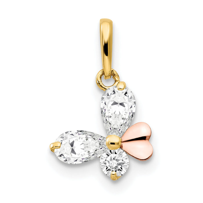 14k Yellow and Rose Gold CZ Children's Butterfly Pendant-YC1158