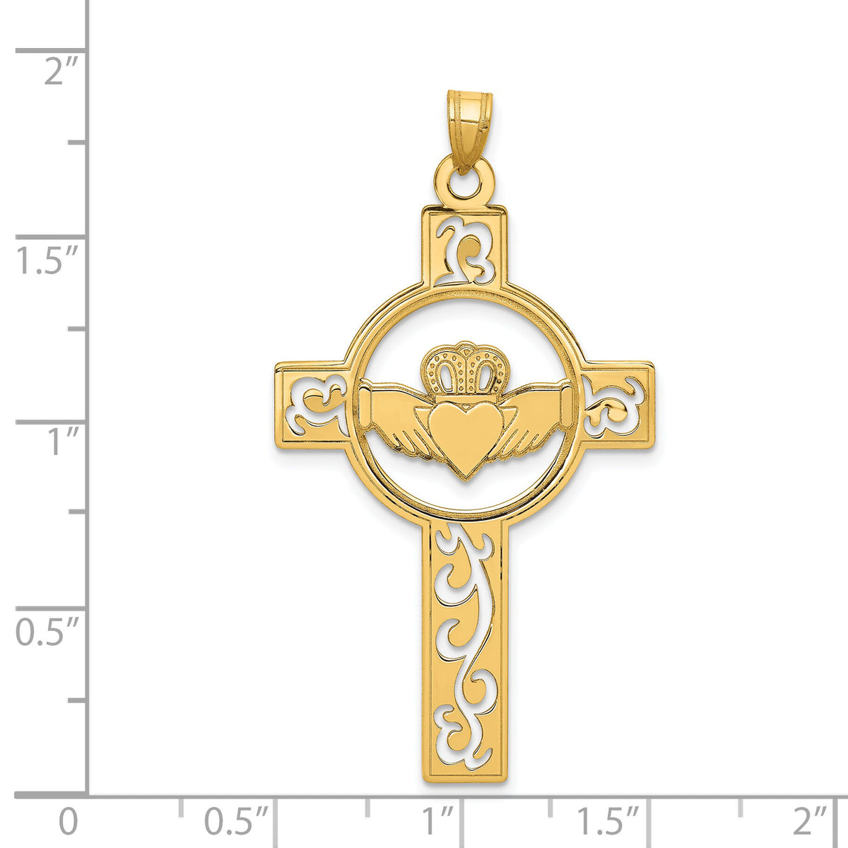 14k Laser Cut Claddagh Cross Charm-YC1207