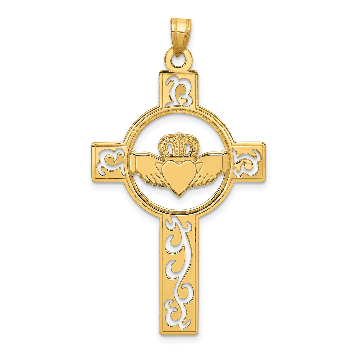 14k Laser Cut Claddagh Cross Charm-YC1207
