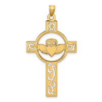 14k Laser Cut Claddagh Cross Charm-YC1207