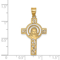 14k Laser Cut Jesus Face Cross Charm-YC1209