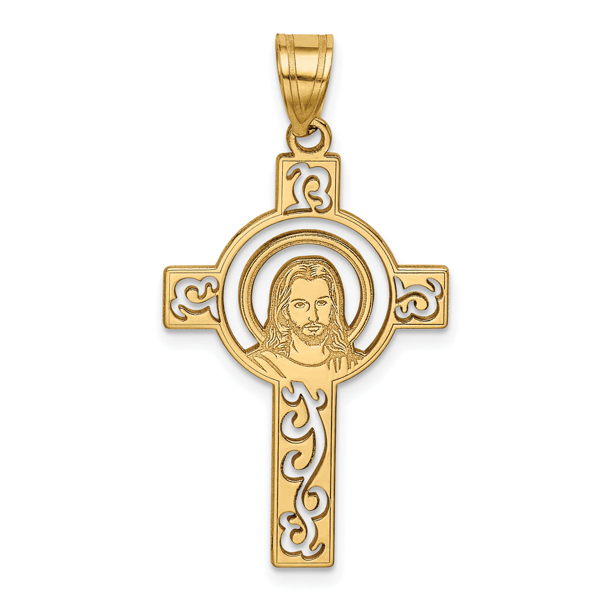 14k Laser Cut Jesus Face Cross Charm-YC1209