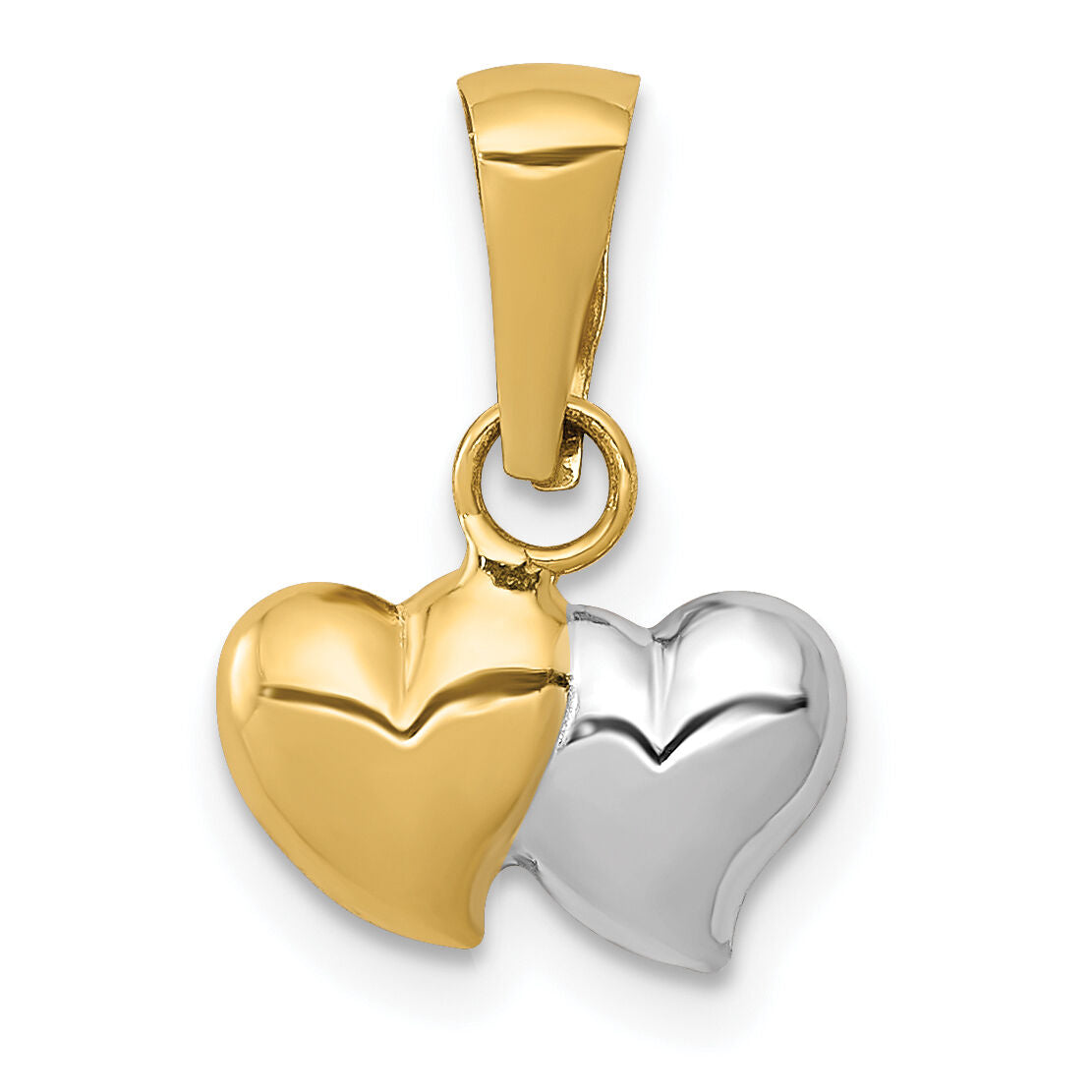 14K w/White Rhodium Double Heart Pendant-YC1219