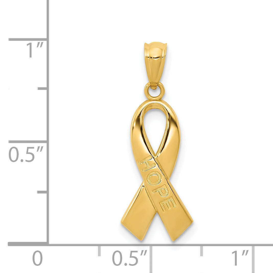 14k Gold Polished HOPE Ribbon Pendant-YC1232