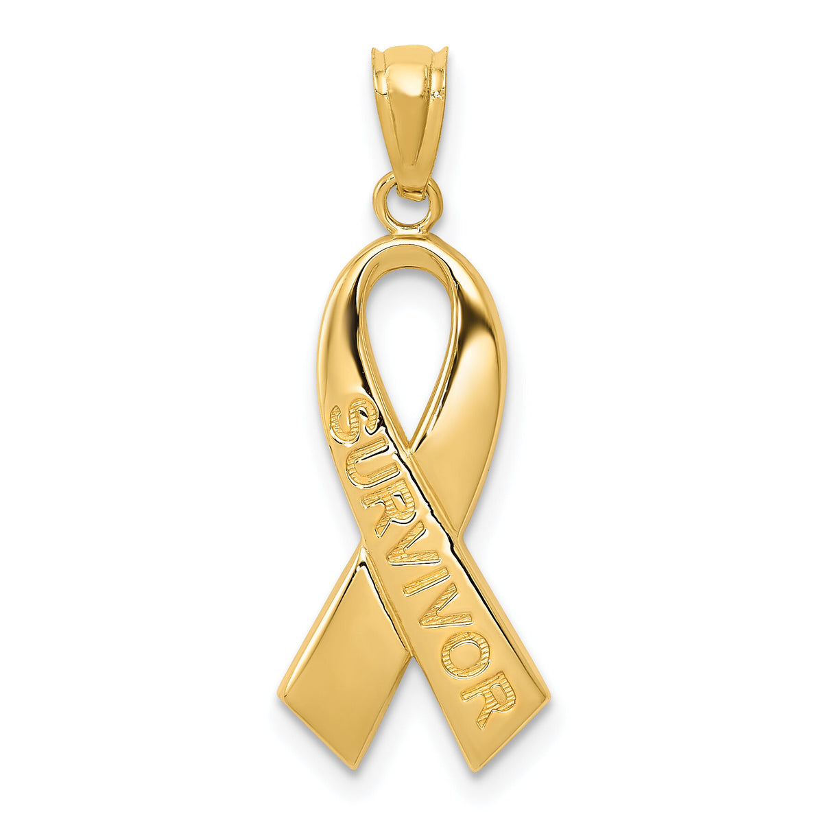 14k Gold Polished SURVIVOR Ribbon Pendant-YC1233