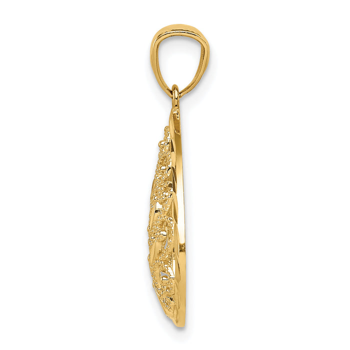14K Gold Polished and Textured Small Filigree Teardrop Pendant-YC1234