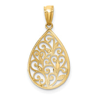 14K Gold Polished and Textured Small Filigree Teardrop Pendant-YC1234