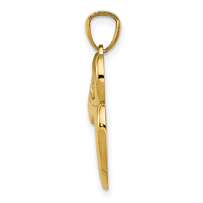 14k Gold Polished Cut-out Owl Pendant-YC1241